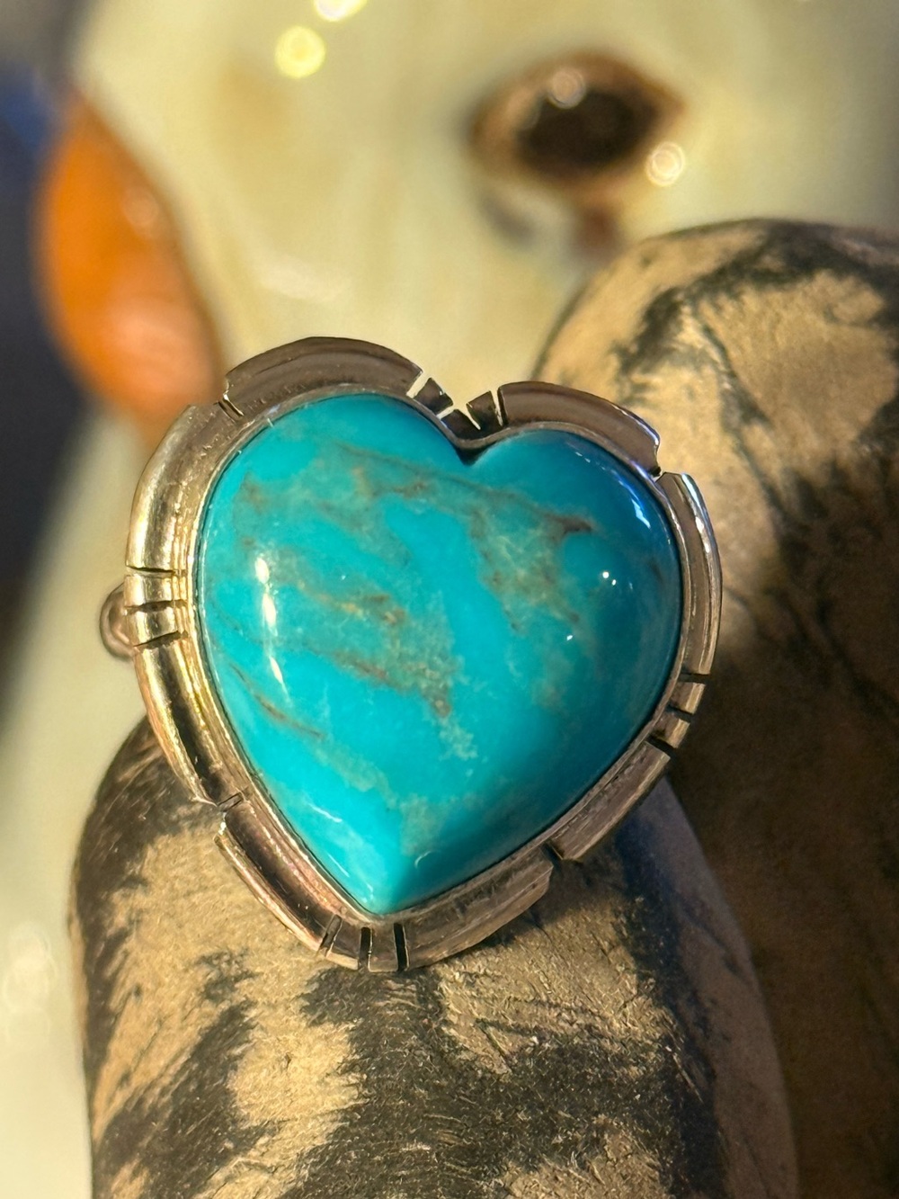 Navajo signed Samson Etsitty 
Handmade Kingman Turquoise Heart Ring